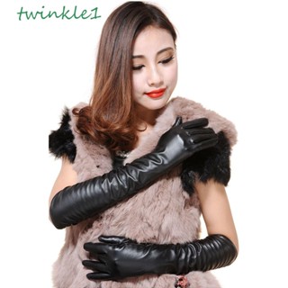 Twinkle1 ถุงมือหนัง PU กันลม สีพื้น แฟชั่นฤดูใบไม้ร่วง ฤดูหนาว สําหรับผู้หญิง