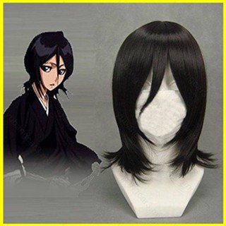 วิกผมสั้น คอสเพลย์อนิเมะ Bleach Kuchiki Rukia สีดํา เหมาะกับงานปาร์ตี้ฮาโลวีน สําหรับผู้หญิง และผู้ชาย