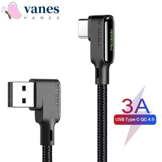 Vanes1 สายชาร์จข้อมูล LED 90 องศา Type C 3A ชาร์จเร็ว ทนทาน 4.0 3A USB Type C สําหรับรถยนต์