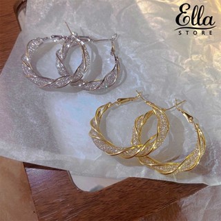 Ellastore123 ต่างหูห่วงบิด ทรงเรขาคณิต สีเงิน ทอง เครื่องประดับแฟชั่น 1 คู่