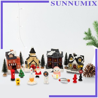 [Sunnimix] ฟิกเกอร์เรซิ่น รูปบ้านหมู่บ้านเรืองแสง ขนาดเล็ก สําหรับตกแต่งบ้าน เทศกาลคริสต์มาส