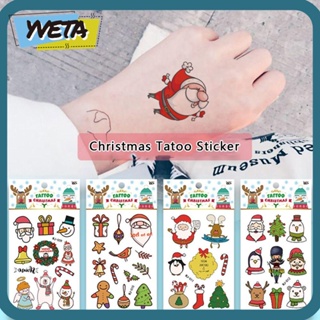 Yveta สติกเกอร์รอยสัก ลายซานตาคลอส กวาง คริสต์มาส ติดทนนาน ทําความสะอาดง่าย สําหรับตกแต่งคริสต์มาส