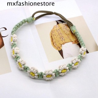 Mxfashione|ยางรัดผม แบบถักโครเชต์ ยืดหยุ่น ลายดอกไม้ สไตล์ชนเผ่าวินเทจ