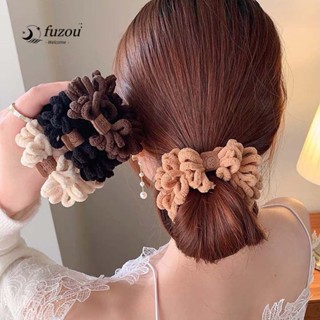 Fuzou ยางรัดผม ผ้ากํามะหยี่ ลายการ์ตูนหมีน่ารัก เรียบง่าย สีพื้น สําหรับผู้หญิง