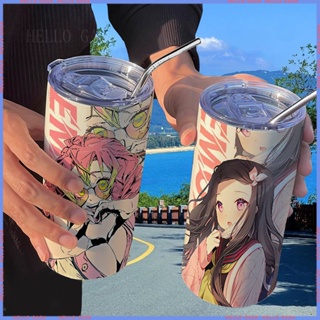 🥤Animation Peripheral Limited Water Cup🥤กระติกน้ําร้อน ลายการ์ตูนอนิเมะ Demon Slayer พร้อมหลอดดูด แบบพกพา คุณภาพสูง สําหรับนักเรียน