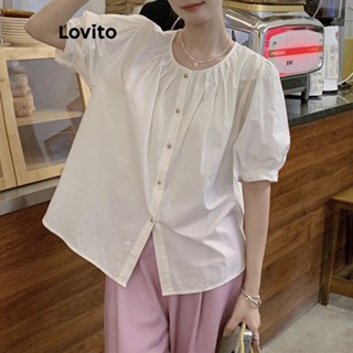 Lovito เสื้อเบลาส์ลําลอง จับจีบ สําหรับผู้หญิง LNE24288 (สีขาว)