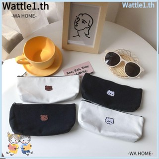 Wttle กล่องปากกา ผ้าแคนวาส ปักลายหมี แมวน่ารัก แบบสร้างสรรค์ สไตล์เกาหลี