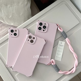 เคสโทรศัพท์มือถือ แบบนิ่ม พร้อมสายคล้องข้อมือ สีแคนดี้ สําหรับ iPhone 14 Pro Max 13 12 11