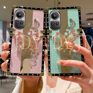 Yjd เคสโทรศัพท์มือถือ ขอบตรง กันกระแทก ลายผีเสื้อ ประดับเพชร สามมิติ สําหรับ Reno10 Pro