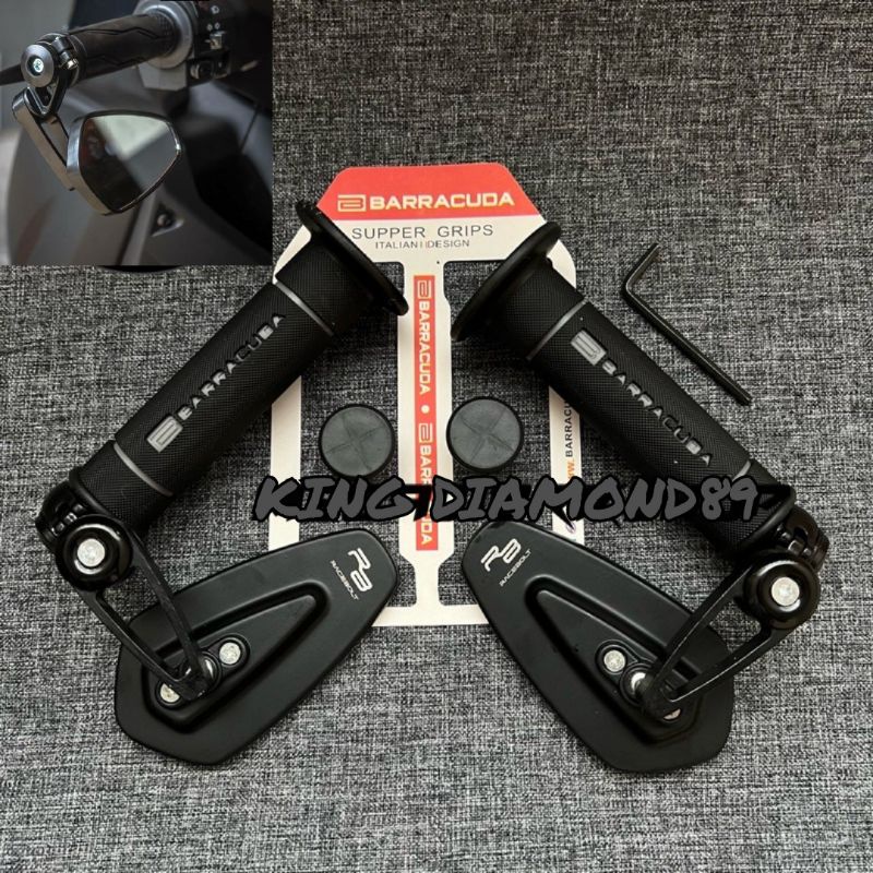 ด้ามจับแก๊ส Barracuda 2-in-1 RCB Racing Boy รุ่น HG.55 + กระจกปลายบาร์รูปไข่ เหมาะสําหรับรถจักรยานยนต์สากล BSM ทุกรุ่น