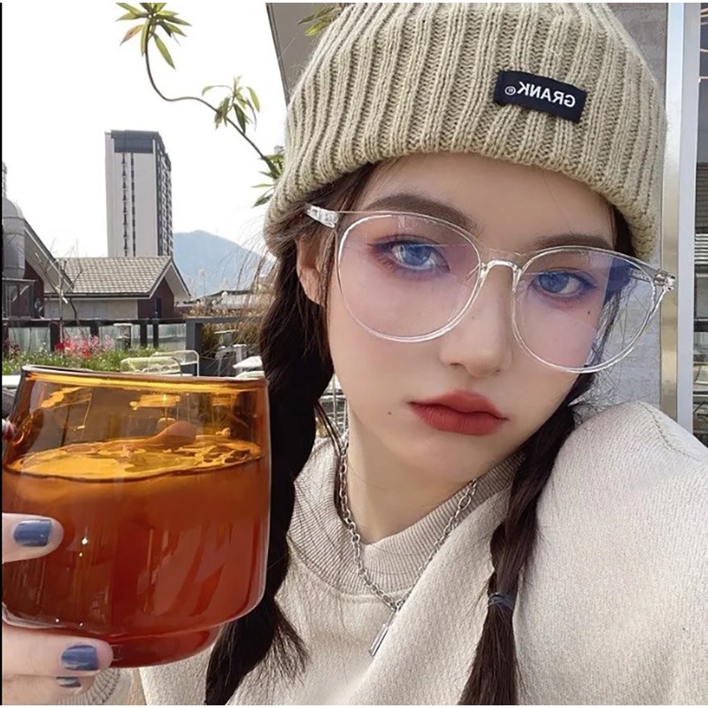 แว่นตาแฟชั่น ตัวกรองแสง 0~550° แว่นสายตาสั้น แว่นป้องกันแสงสีฟ้า กระจกแบนนักเรียนสไตล์เกาหลี 085