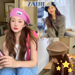 Zaijie24 หมวกเบเร่ต์ถัก หนานุ่ม อบอุ่น หมวกแฟชั่น ศิลปินฝรั่งเศส หมวกเบเร่ต์ หมวกจิตรกร หมวกผู้หญิง