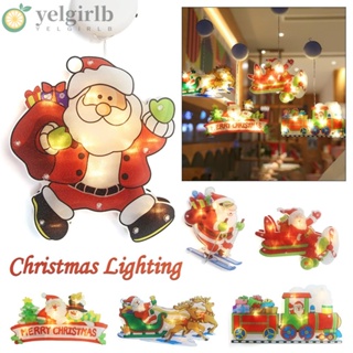 Yelgirlb โคมไฟ LED รูปซานตาคลอส สโนว์แมน ใช้แบตเตอรี่ สําหรับแขวนตกแต่งหน้าต่างบ้าน สวนกลางแจ้ง DIY