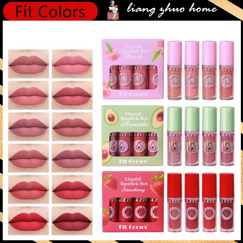 ลิปสติก ลิปกลอส เนื้อแมตต์กํามะหยี่ กันน้ํา ติดทนนาน สีชมพูพีช สําหรับผู้หญิง จํานวน 4 ชิ้น ต่อชุด