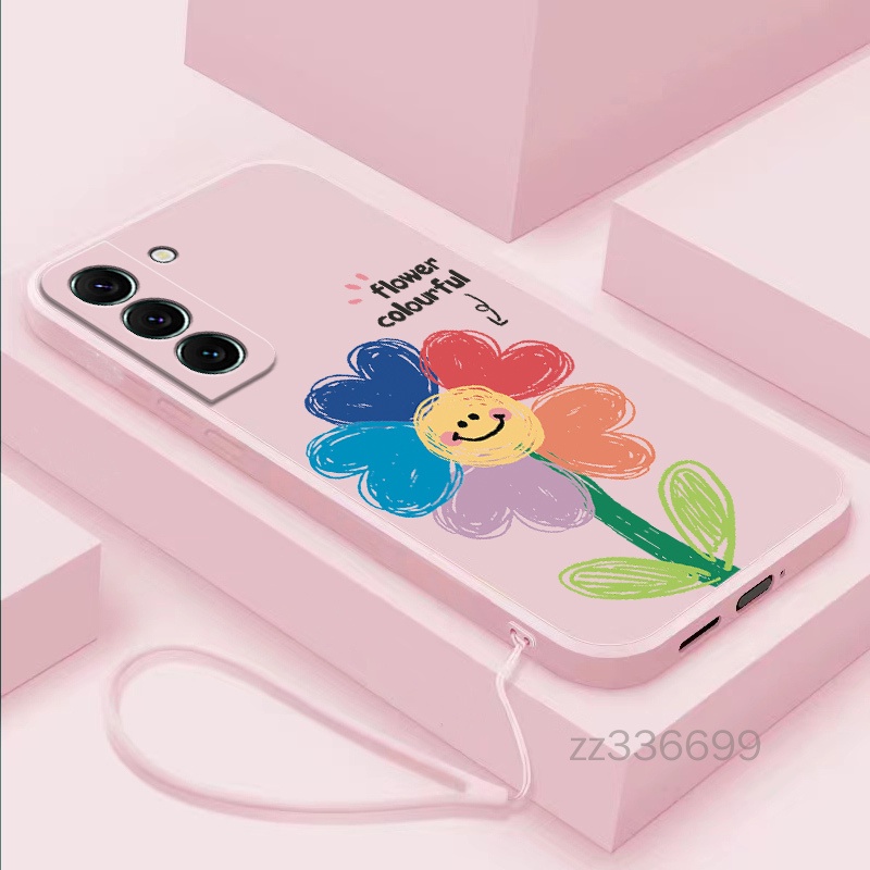 เคสโทรศัพท์มือถือ ซิลิโคน ขอบตรง ลายดอกทานตะวัน สําหรับ Samsung S22 S22 plus S22 ultra S23 S23 plus S23 ultra