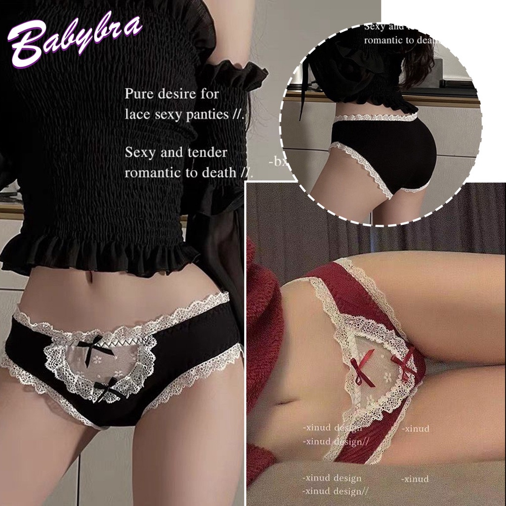 Babybra_Shop กางเกงในผูกโบว์ สไตล์หวานน่ารัก ผ้าฝ้าย กางเกงในผู้หญิง กางเกงในลูกไม้ CBI09