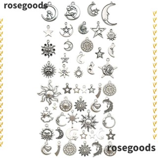 Rosegoods1 จี้สร้อยข้อมือ รูปดวงจันทร์ ดาว อัลลอย สไตล์โบราณ สําหรับทําเครื่องประดับ สร้อยคอ DIY 120 ชิ้น