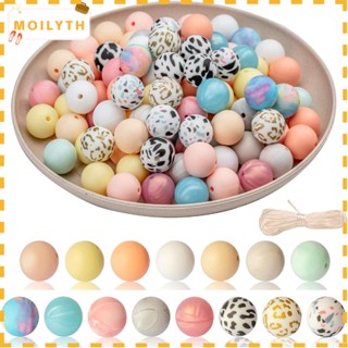 Moilyth ลูกปัดซิลิโคน ทรงกลม 15 มม. 15 สี สําหรับทําเครื่องประดับ สร้อยคอ DIY 100 ชิ้น