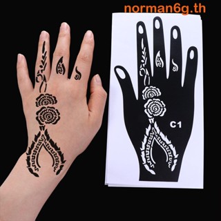 Anorman แม่แบบลายฉลุ รูปดอกไม้ สไตล์อินเดีย สําหรับสักมือ เท้า