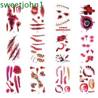 Sweetjohn สติกเกอร์รอยสัก ลายฮาโลวีน เหมือนจริง กันน้ํา สําหรับตกแต่งร่างกาย