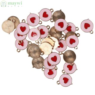 Maywi เครื่องราง จี้ทรงกลมแบน สีชมพู อัลลอย ขนาดเล็ก สําหรับทําเครื่องประดับ งานฝีมือ DIY