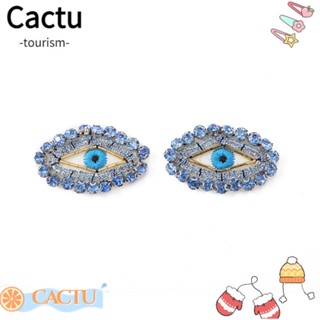 Cactu แผ่นคริสตัลพลอยเทียม รูปดวงตาปีศาจ 3.8*5.9 ซม. สีฟ้า สําหรับเย็บติดกระเป๋าเป้สะพายหลัง 5 ชิ้น