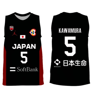 เสื้อกีฬาบาสเก็ตบอล ลายทีมชาติญี่ปุ่น FIBA สีดํา สําหรับผู้ชาย เสื้อกีฬา สไตล์ญี่ปุ่น 5 ชิ้น