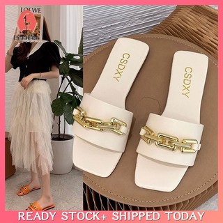 Women's Metal Buckle Slippers Square Toe Women's Slippers