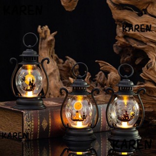 Karen โคมไฟ LED รูปฟักทองผี สไตล์เรโทร สําหรับแขวนตกแต่งบ้าน ปาร์ตี้ฮาโลวีน