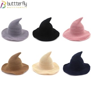 Buttterfly หมวกแม่มด หมวกคอสเพลย์ ขนสัตว์ พับได้ สีพื้น สไตล์โมเดิร์น สําหรับปาร์ตี้ฮาโลวีน