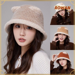 Rowans หมวกบักเก็ต ผ้ากํามะหยี่ขนนิ่ม แต่งหูหมีน่ารัก ให้ความอบอุ่น แฟชั่นชาวประมง สําหรับผู้หญิง