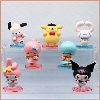 ฟิกเกอร์ Sanrio Action Figure Animals Backpack Series Kuromi Melody Cinnamoroll Pachacco Twins Purin ของเล่นสําหรับเด็ก 23 7 ชิ้น