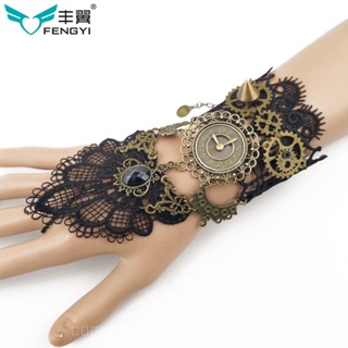 0908WSJ Gothic Punk Vintage Lace Bracelet Womens Gear Clock Steam Engine Bracelet Party Ornament S392 JNQK