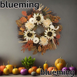 Blueming2 พวงหรีดฟักทองประดิษฐ์ 45 ซม. พร้อมดอกไม้ ใบไม้ ใบไม้ ฤดูใบไม้ร่วง สําหรับตกแต่งประตูหน้า ฮาโลวีน