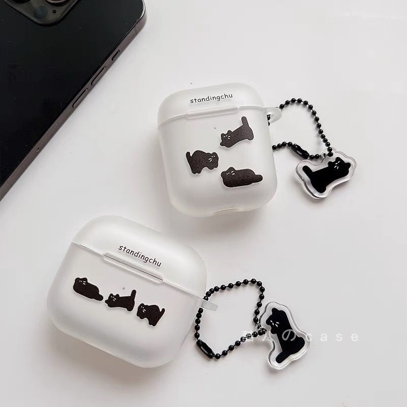 Black Cat Protective Case For Airpods1/2 3 Earphone Case Transparent Soft and Cute Drop-Resistant Creative
