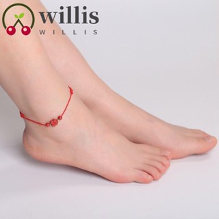 Willis สร้อยข้อเท้า รูปใบโคลเวอร์สี่แฉก ปรับได้ สไตล์โบฮีเมียน เรโทร ถักมือ ประดับคริสตัล ชายหาด