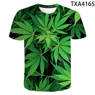 ใหม่ เสื้อยืดสตรีท พิมพ์ลายใบไม้