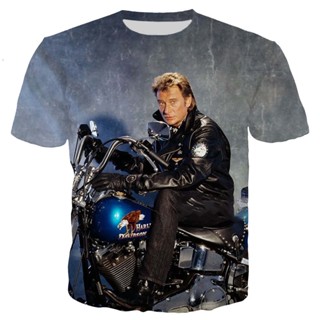 เสื้อยืด พิมพ์ลายนักร้องชื่อดัง Johnny Hallyday สไตล์ฮาราจูกุ