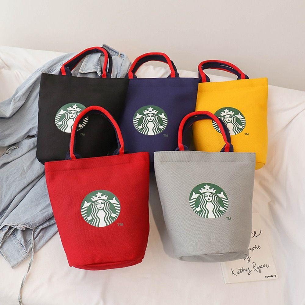 เจรีมี1 กระเป๋าผ้าใบสตาร์บัคส์,พิมพ์กาแฟกระเป๋าผ้าใบกระเป๋าถือ,กระเป๋ามัมมี่ลําลองสไตล์เกาหลีถุงอาหารกลางวันถังกระเป๋าเดินทา