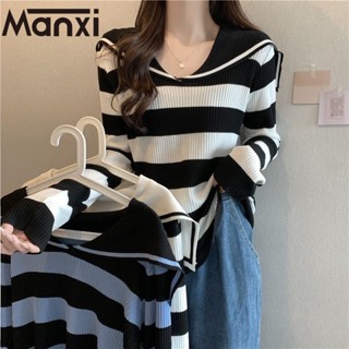 Manxi เสื้อแฟชั่นผู้หญิง เสื้อแขนยาว คลุม ไหมพรม ครอปเสื้อแขนยาว 36Z230908