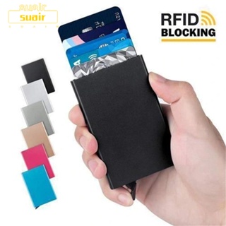 Suair RFID กระเป๋าสตางค์ กระเป๋าใส่บัตร อัตโนมัติ บล็อก RFID สําหรับผู้ชาย