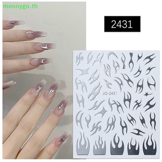 Monnygo สติกเกอร์โลหะ 3D ลายทาง สีทอง สีเงิน สําหรับติดตกแต่งเล็บเจล