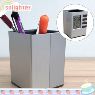 SOLIGHTER นาฬิกาปลุกดิจิทัล LED พร้อมปฏิทิน เทอร์โมมิเตอร์ ตั้งโต๊ะ คุณภาพสูง