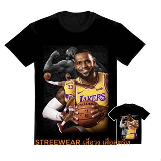 เสื้อยืดแขนสั้นคอกลมเสื้อยืด lebron james la lakers basketballCotton 100%  [S-5XL]