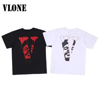 Vlone100% เสื้อยืดลําลอง แขนสั้น คอกลม พิมพ์ลาย สไตล์ฮิปฮอป เรโทร คลาสสิก สําหรับผู้ชาย