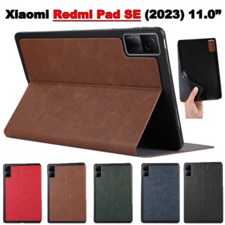 เคสหนัง PU นิ่ม ฝาพับ พร้อมช่องใส่บัตร สีพื้น สําหรับ Xiaomi Redmi Pad SE 2023 11.0 นิ้ว