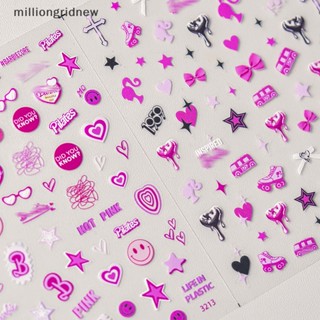 [milliongridnew] สติกเกอร์ ลายน้ํา 3D สีชมพู สําหรับตกแต่งเล็บ