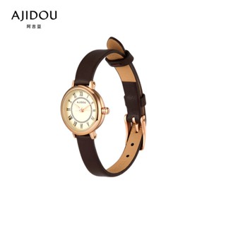 (($Most Popular $) AJIDOU AJIDOU นาฬิกาข้อมือ ทรงกลม ขนาดเล็ก 19.5 ซม. สีน้ําตาลเข้ม สไตล์อังกฤษ แฟชั่นเรโทร สําหรับผู้หญิง