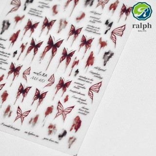 Ralph สติกเกอร์ตกแต่งเล็บ ลายผีเสื้อ ตัวอักษรภาษาอังกฤษ สีแดงเข้ม DIY