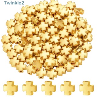 Twinkle ลูกปัดไขว้ ชุบทอง ขนาดเล็ก 8x8 มม. 100 ชิ้น